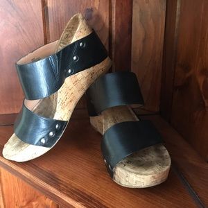 Lucky Brand Leather Strap Cork Wedges